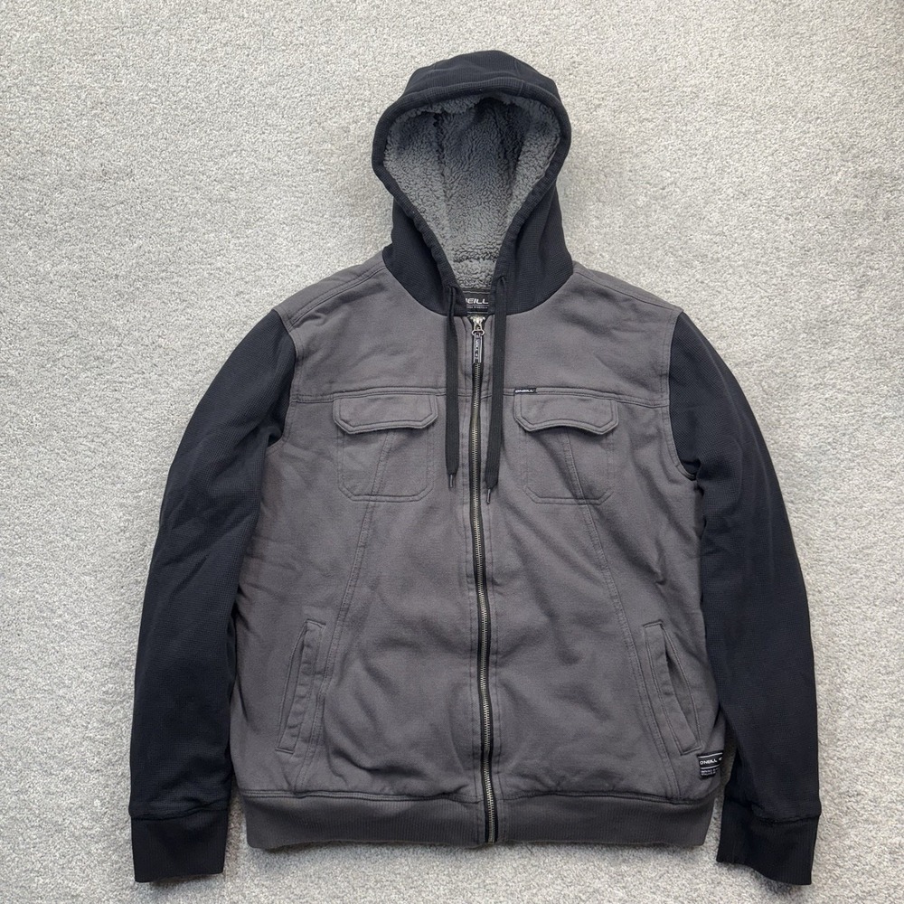 O'Neill Mens Large Gray Black Thermal Lined Sherpa Full Zip Hoodie Jacket